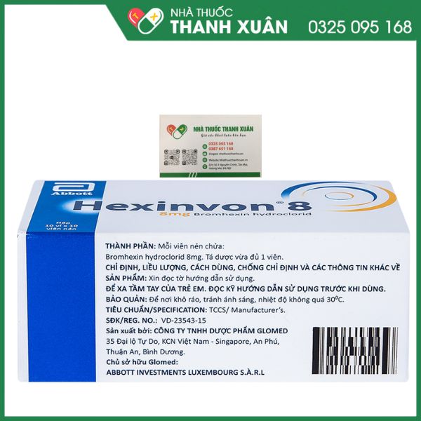 Hexinvon 8 - Điều trị viêm phế quản cấp tính và mạn tính, các bệnh phổi - phế quản mạn tính